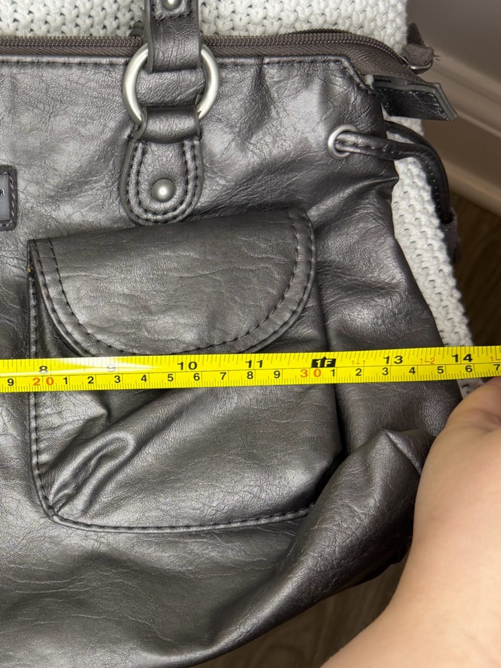 Vintage Tommy Hilfiger Gray Shoulder Bag Faux Leather Double Handle Purse - Picture 11 of 12